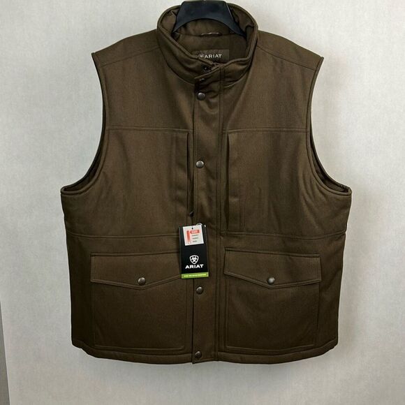 NEW Ariat Mens Abilene Vest Sz XXL Brown Wren Heather Insulated Full Zip Snaps - Picture 1 of 12